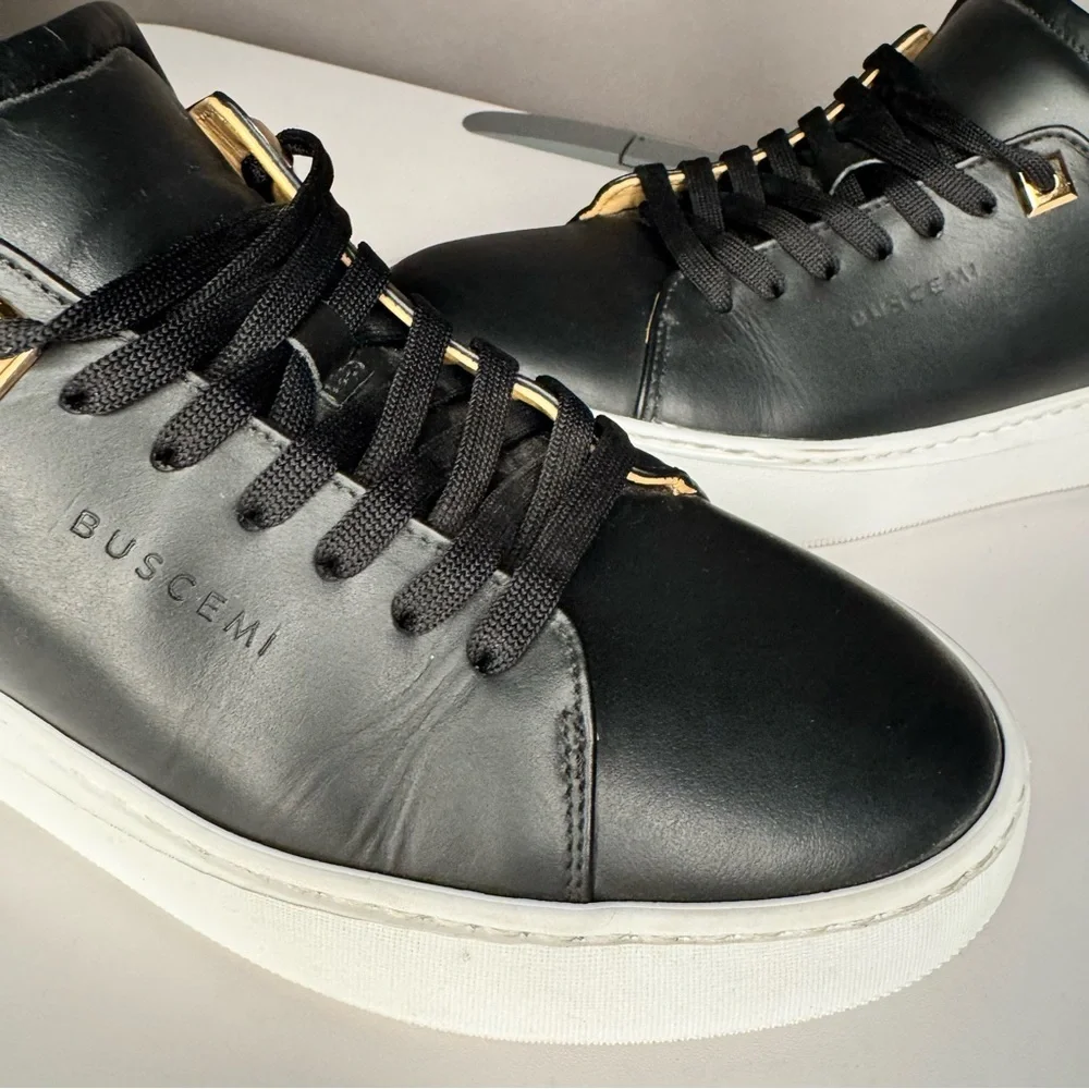 Buscemi Black Italian Leather White Sole Low Top Sneakers w/ Tan Lining Size 38 - Picture 15 of 16